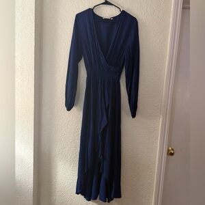 Kormei Long Sleeve Navy High-Low Wrap Dress L